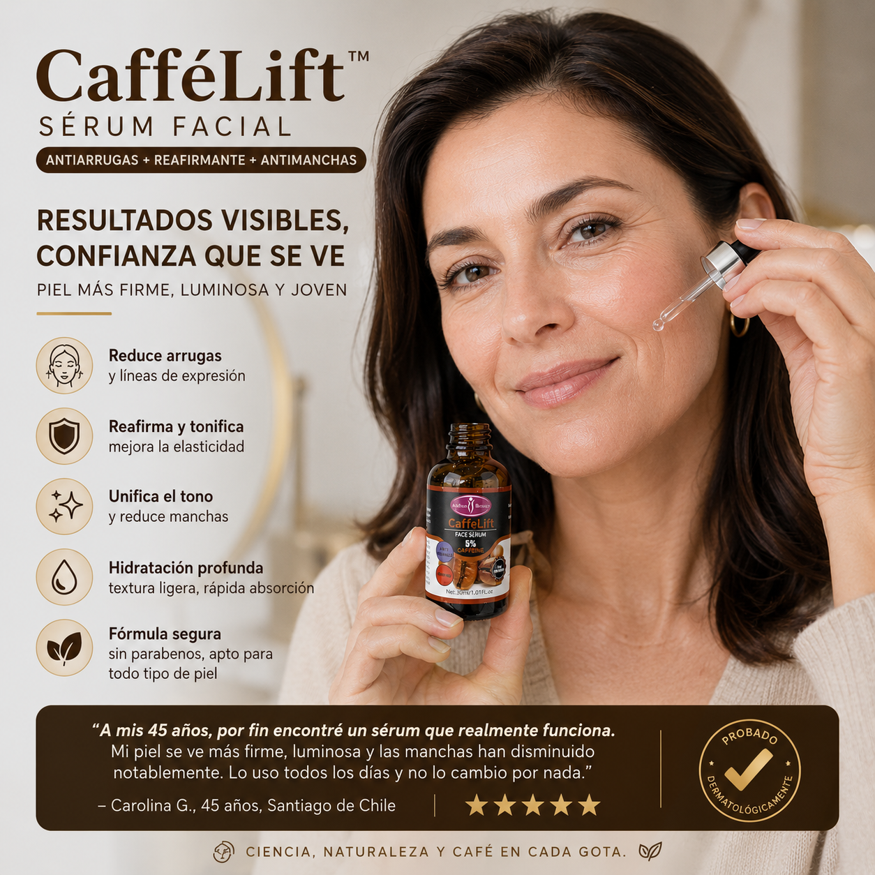 CafféLift™ — Sérum Facial Antiarrugas + Reafirmante + Antimanchas